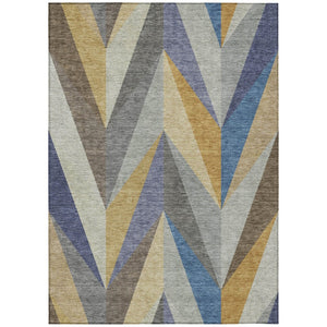 HomeRoots 5' Geometric Washable Area Rug in Gold, Blue & Ivory - Durable Indoor/Outdoor Style for High-Traffic Spaces 641201