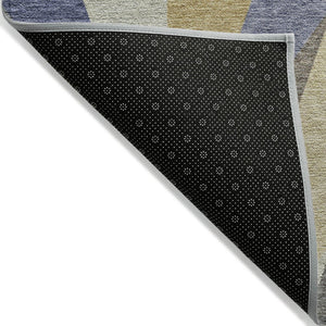 HomeRoots 5' Geometric Washable Area Rug in Gold, Blue & Ivory - Durable Indoor/Outdoor Style for High-Traffic Spaces 641201