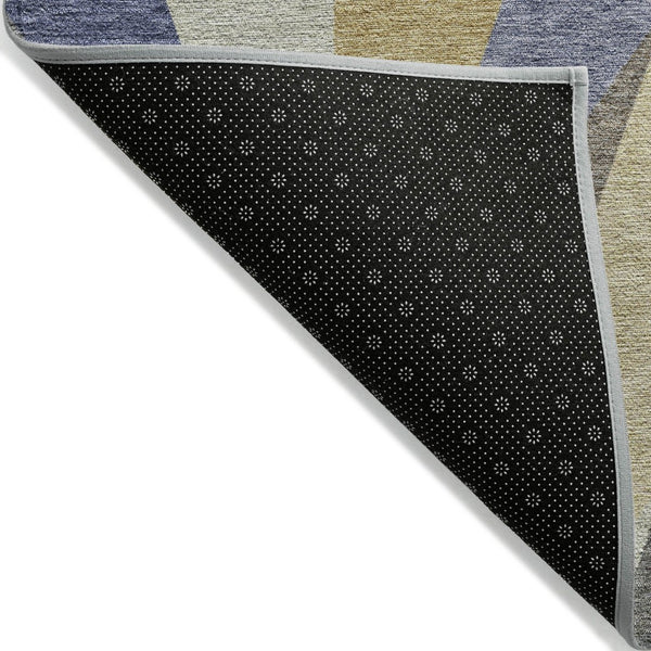 HomeRoots 8' Gold Blue Ivory Geometric Indoor Outdoor Area Rug - Washable, Durable, Stylish for High-Traffic Use 641203
