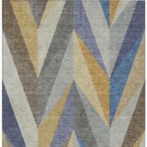 HomeRoots 9' Stylish Gold, Blue & Ivory Geometric Indoor/Outdoor Area Rug - Durable, Washable, Versatile Design 641204