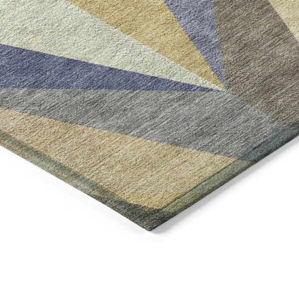 HomeRoots 9' Stylish Gold, Blue & Ivory Geometric Indoor/Outdoor Area Rug - Durable, Washable, Versatile Design 641204