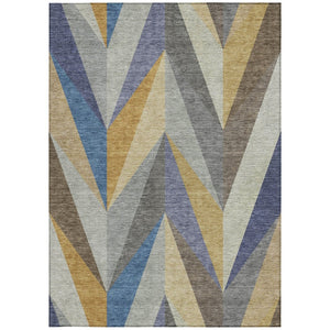 HomeRoots 10' Gold, Blue & Ivory Geometric Washable Indoor/Outdoor Area Rug - Durable, Stylish & Easy Care! 641205