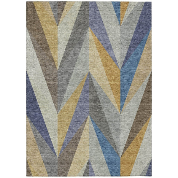 HomeRoots 10' Gold, Blue & Ivory Geometric Washable Indoor/Outdoor Area Rug - Durable, Stylish & Easy Care! 641205