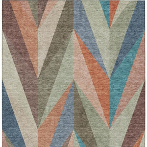 HomeRoots 5' X 8' Geometric Sage, Orange & Blue Area Rug - Washable, Durable for Indoor/Outdoor Use, Stain-Resistant 641207