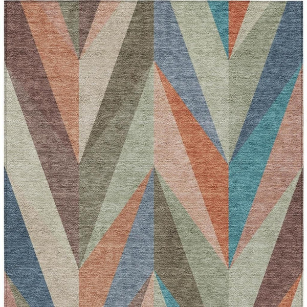 HomeRoots 5' X 8' Geometric Sage, Orange & Blue Area Rug - Washable, Durable for Indoor/Outdoor Use, Stain-Resistant 641207