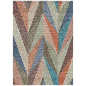 HomeRoots 5' X 8' Geometric Sage, Orange & Blue Area Rug - Washable, Durable for Indoor/Outdoor Use, Stain-Resistant 641207