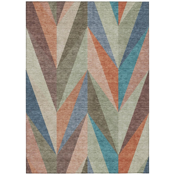 HomeRoots 5' X 8' Geometric Sage, Orange & Blue Area Rug - Washable, Durable for Indoor/Outdoor Use, Stain-Resistant 641207
