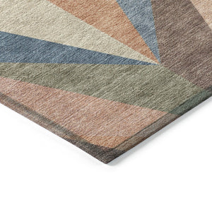 HomeRoots 5' X 8' Geometric Sage, Orange & Blue Area Rug - Washable, Durable for Indoor/Outdoor Use, Stain-Resistant 641207