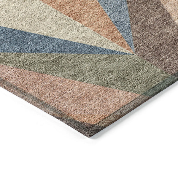 HomeRoots 5' X 8' Geometric Sage, Orange & Blue Area Rug - Washable, Durable for Indoor/Outdoor Use, Stain-Resistant 641207