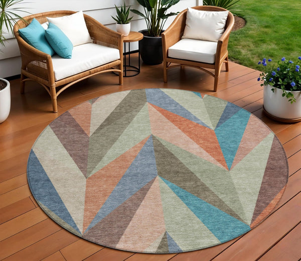 HomeRoots 8' Sage Orange and Blue Geometric Rug – Stylish Washable Area Rug for Indoor/Outdoor Spaces 641208