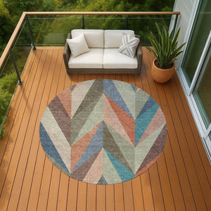 HomeRoots 8' Sage Orange and Blue Geometric Rug – Stylish Washable Area Rug for Indoor/Outdoor Spaces 641208