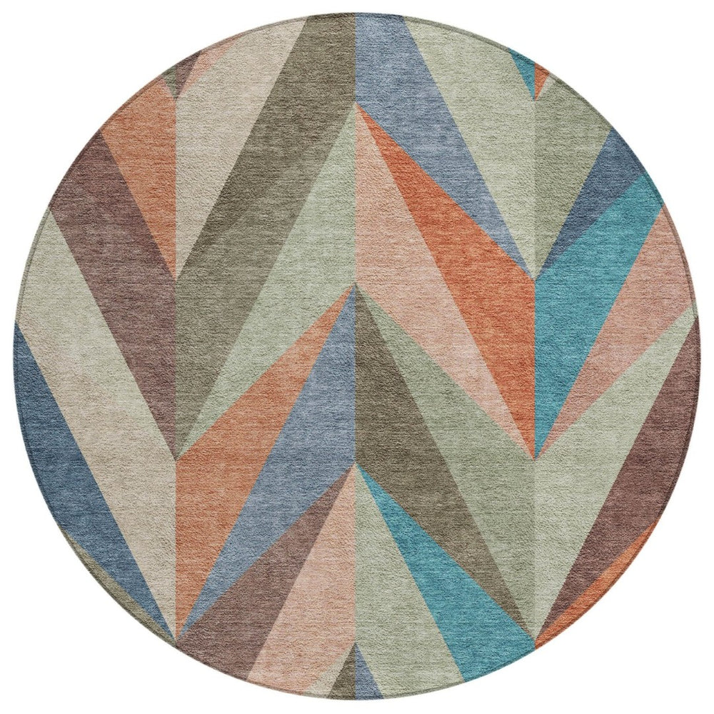 HomeRoots 8' Sage Orange and Blue Geometric Rug – Stylish Washable Area Rug for Indoor/Outdoor Spaces 641208