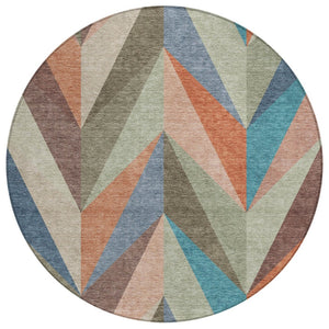 HomeRoots 8' Sage Orange and Blue Geometric Rug – Stylish Washable Area Rug for Indoor/Outdoor Spaces 641208