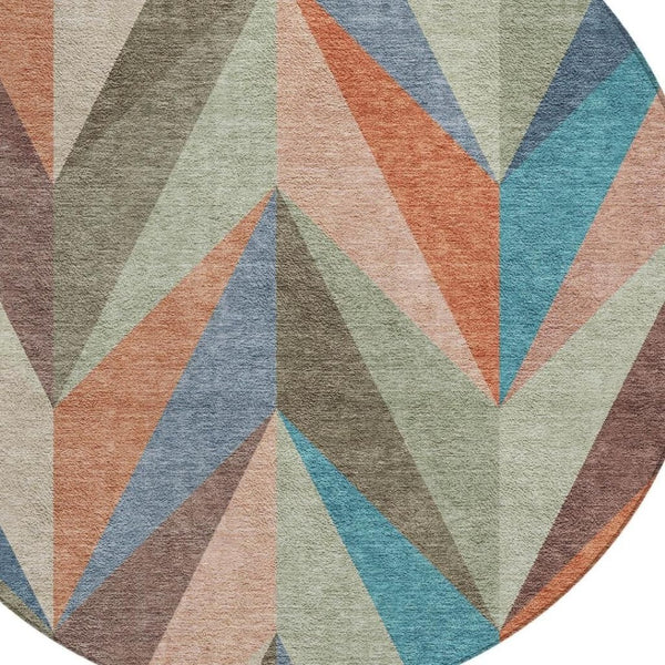 HomeRoots 8' Sage Orange and Blue Geometric Rug – Stylish Washable Area Rug for Indoor/Outdoor Spaces 641208