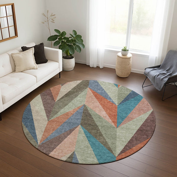 HomeRoots 8' Sage Orange and Blue Geometric Rug – Stylish Washable Area Rug for Indoor/Outdoor Spaces 641208