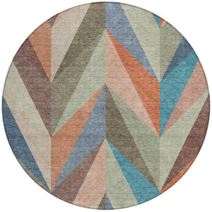 HomeRoots 8' Sage Orange and Blue Geometric Rug – Stylish Washable Area Rug for Indoor/Outdoor Spaces 641208
