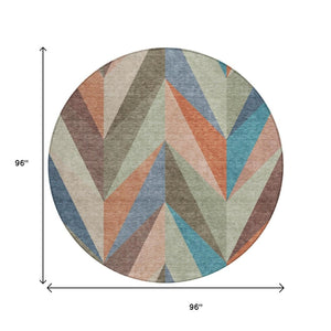 HomeRoots 8' Sage Orange and Blue Geometric Rug – Stylish Washable Area Rug for Indoor/Outdoor Spaces 641208