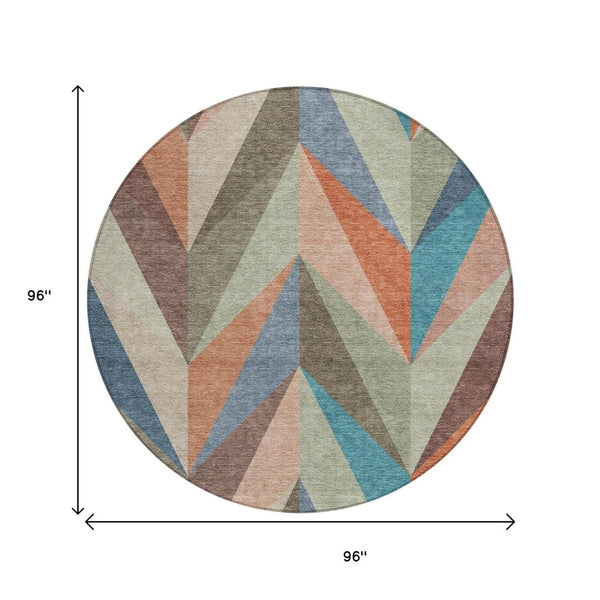 HomeRoots 8' Sage Orange and Blue Geometric Rug – Stylish Washable Area Rug for Indoor/Outdoor Spaces 641208
