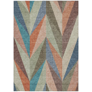 HomeRoots 9' X 12' Stylish Geometric Sage, Orange & Blue Washable Area Rug for Indoor & Outdoor Spaces 641210