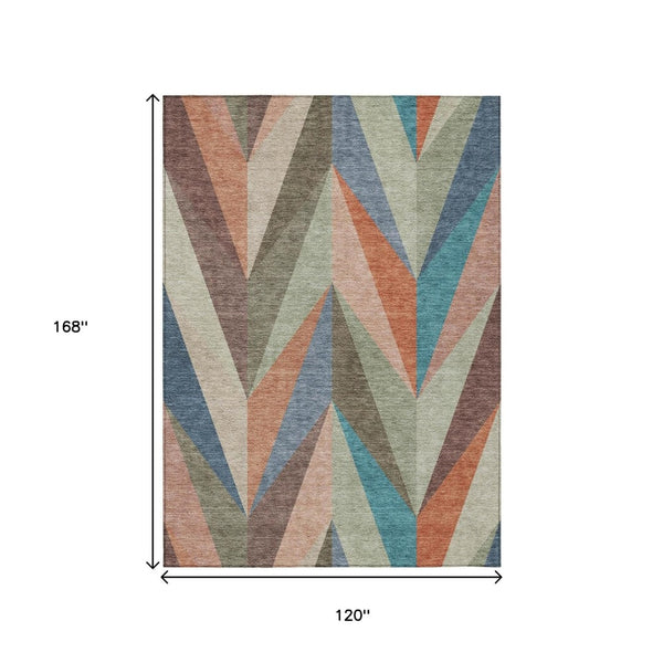 HomeRoots 10' Geometric Washable Area Rug in Sage, Orange & Blue - Durable Indoor/Outdoor Style for All Spaces 641211