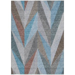 HomeRoots 10' Geometric Teal Blue, Copper & Gray Washable Area Rug for Indoor & Outdoor Spaces – Modern Style 641217