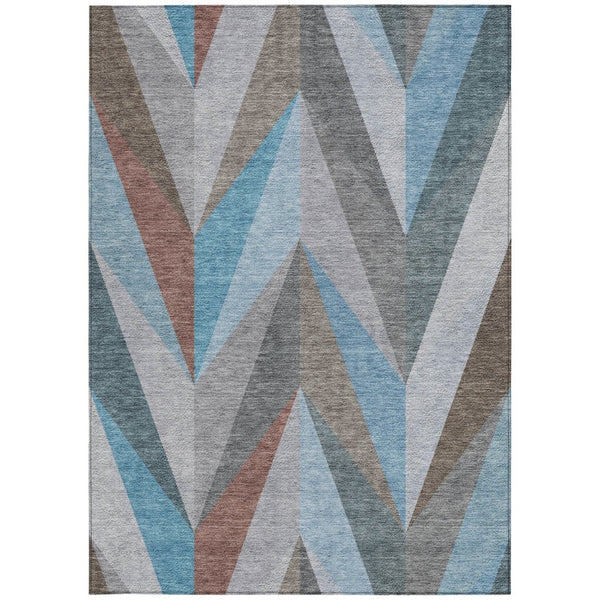 HomeRoots 10' Geometric Teal Blue, Copper & Gray Washable Area Rug for Indoor & Outdoor Spaces – Modern Style 641217