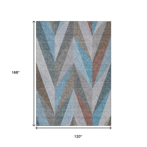 HomeRoots 10' Geometric Teal Blue, Copper & Gray Washable Area Rug for Indoor & Outdoor Spaces – Modern Style 641217
