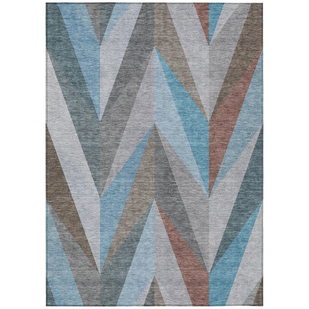 HomeRoots 10' Geometric Teal Blue, Copper & Gray Washable Area Rug for Indoor & Outdoor Spaces – Modern Style 641217