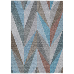 HomeRoots 10' Geometric Teal Blue, Copper & Gray Washable Area Rug for Indoor & Outdoor Spaces – Modern Style 641217