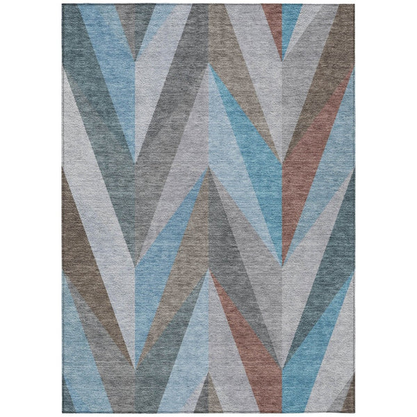 HomeRoots 10' Geometric Teal Blue, Copper & Gray Washable Area Rug for Indoor & Outdoor Spaces – Modern Style 641217