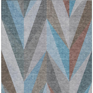 HomeRoots 10' Geometric Teal Blue, Copper & Gray Washable Area Rug for Indoor & Outdoor Spaces – Modern Style 641217