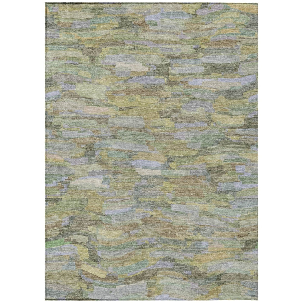 HomeRoots 5' Artichoke Green & Taupe Striped Area Rug - Washable, Durable, Indoor/Outdoor Versatility for Any Space 641219
