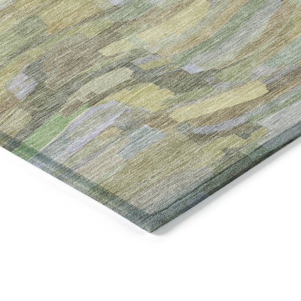 HomeRoots 5' Artichoke Green & Taupe Striped Area Rug - Washable, Durable, Indoor/Outdoor Versatility for Any Space 641219
