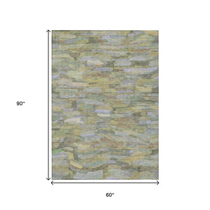 HomeRoots 5' Artichoke Green & Taupe Striped Area Rug - Washable, Durable, Indoor/Outdoor Versatility for Any Space 641219