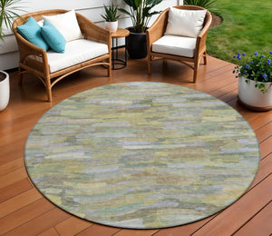 HomeRoots 8' Artichoke Green and Taupe Striped Area Rug – Stylish, Durable, Washable for Indoor & Outdoor Spaces 641220
