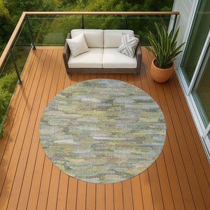 HomeRoots 8' Artichoke Green and Taupe Striped Area Rug – Stylish, Durable, Washable for Indoor & Outdoor Spaces 641220