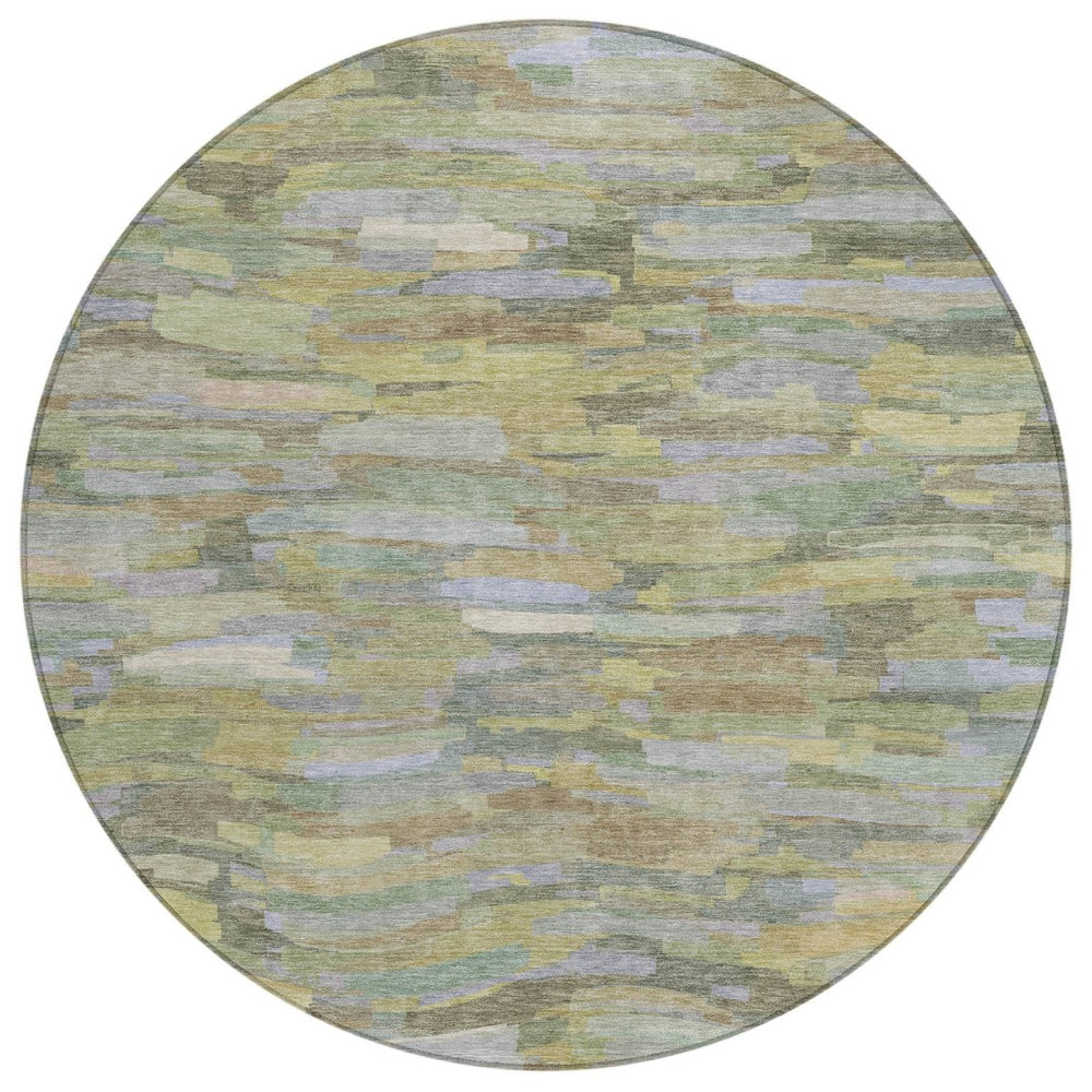 HomeRoots 8' Artichoke Green and Taupe Striped Area Rug – Stylish, Durable, Washable for Indoor & Outdoor Spaces 641220