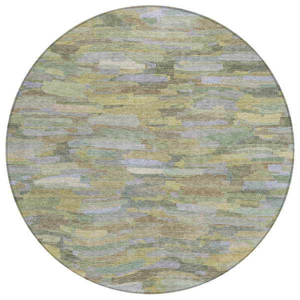 HomeRoots 8' Artichoke Green and Taupe Striped Area Rug – Stylish, Durable, Washable for Indoor & Outdoor Spaces 641220