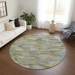HomeRoots 8' Artichoke Green and Taupe Striped Area Rug – Stylish, Durable, Washable for Indoor & Outdoor Spaces 641220