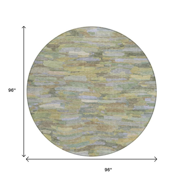 HomeRoots 8' Artichoke Green and Taupe Striped Area Rug – Stylish, Durable, Washable for Indoor & Outdoor Spaces 641220