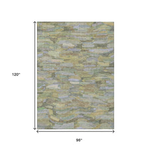 HomeRoots 8' X 10' Striped Artichoke Green and Taupe Area Rug - Durable, Machine Washable for Indoor/Outdoor Use 641221