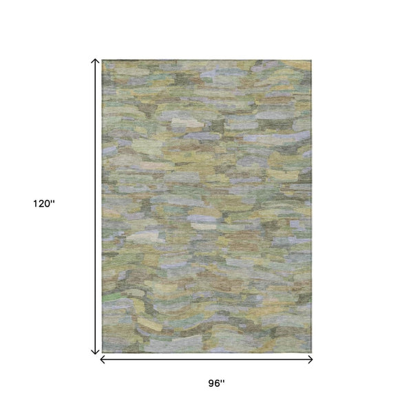 HomeRoots 8' X 10' Striped Artichoke Green and Taupe Area Rug - Durable, Machine Washable for Indoor/Outdoor Use 641221