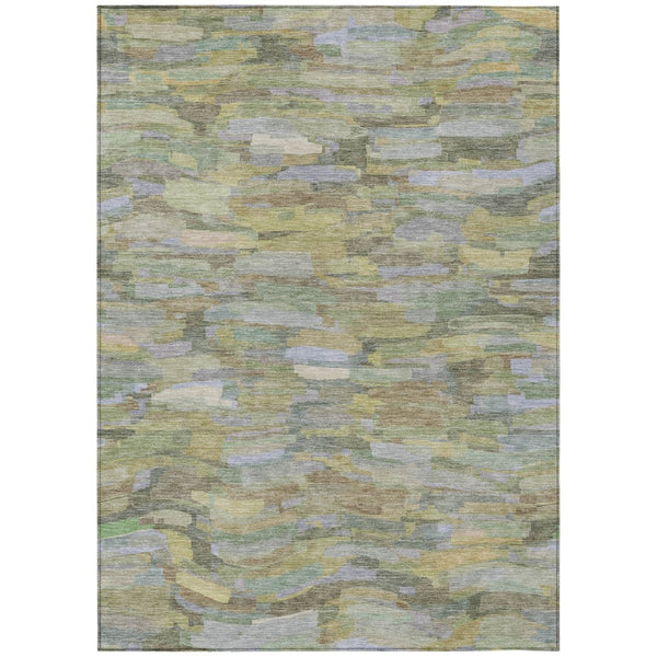 HomeRoots 8' X 10' Striped Artichoke Green and Taupe Area Rug - Durable, Machine Washable for Indoor/Outdoor Use 641221
