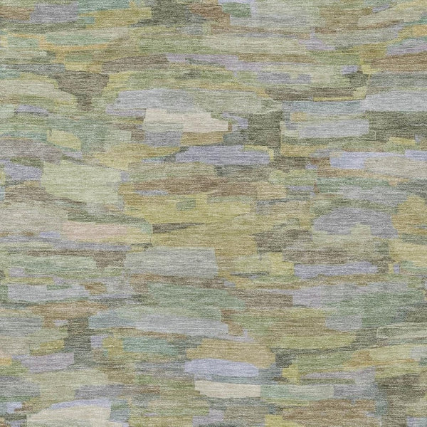 HomeRoots 8' X 10' Striped Artichoke Green and Taupe Area Rug - Durable, Machine Washable for Indoor/Outdoor Use 641221