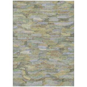 HomeRoots 9' Indoor Outdoor Area Rug in Artichoke Green & Taupe Stripes – Washable, Durable, Versatile Design 641222