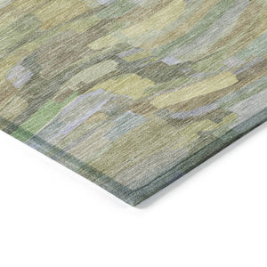 HomeRoots 9' Indoor Outdoor Area Rug in Artichoke Green & Taupe Stripes – Washable, Durable, Versatile Design 641222