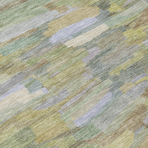 HomeRoots 9' Indoor Outdoor Area Rug in Artichoke Green & Taupe Stripes – Washable, Durable, Versatile Design 641222