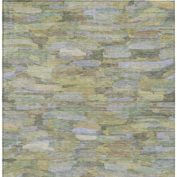 HomeRoots 10' Indoor Outdoor Washable Area Rug in Artichoke Green & Taupe Stripes - Durable, Stylish & Easy-Care 641223