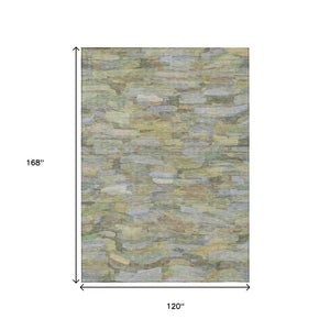 HomeRoots 10' Indoor Outdoor Washable Area Rug in Artichoke Green & Taupe Stripes - Durable, Stylish & Easy-Care 641223