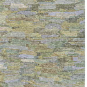 HomeRoots 10' Indoor Outdoor Washable Area Rug in Artichoke Green & Taupe Stripes - Durable, Stylish & Easy-Care 641223
